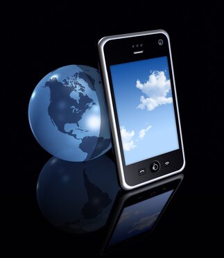3D mobile phone and earth globe